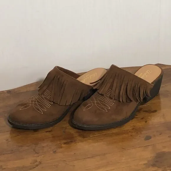 Ariat Unbridled Mules Women’s 6 Brown Whiskey Leather Shirley Fringe Western - Picture 8 of 12